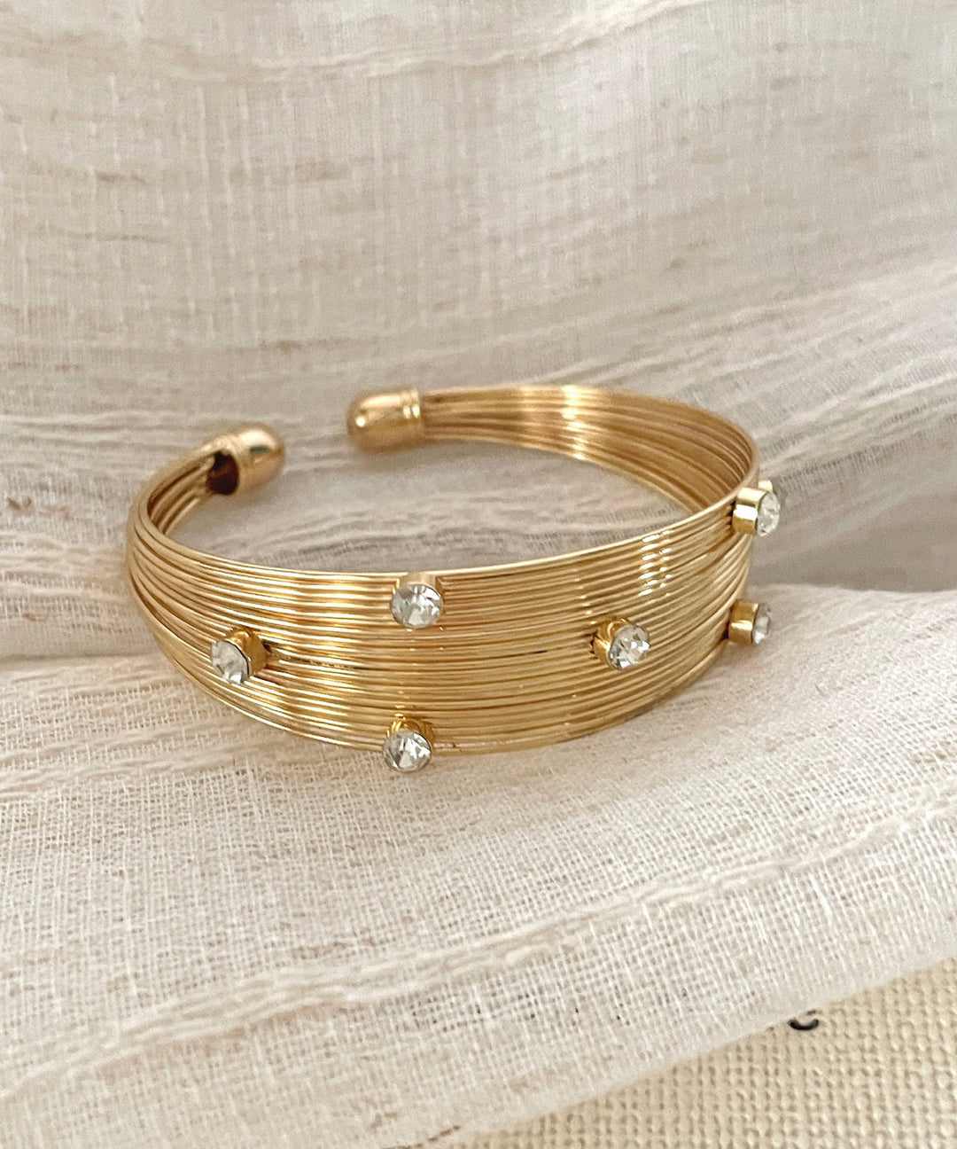 Modern Gold Sterling Silver Overgild Zircon Multi-Layer Cuff