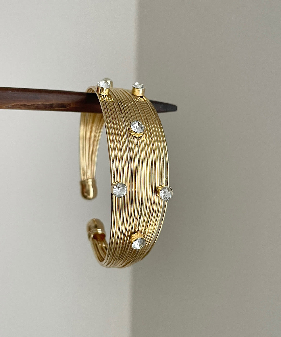 Modern Gold Sterling Silver Overgild Zircon Multi-Layer Cuff