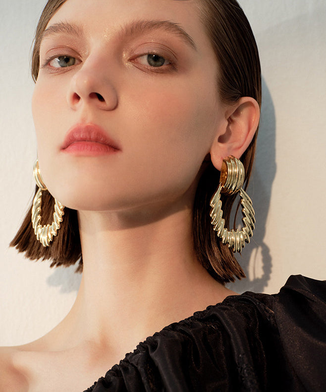Modern Gold Wrinkled Hollow Out Exaggeration Gold Plated Drop Earrings
