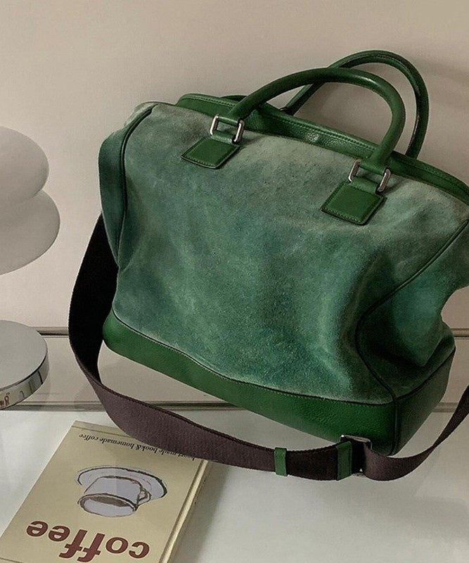 Modern Grass Green Large Capacity Patchwork Suede Tote Handbag