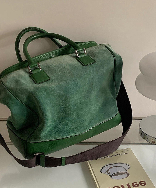 Modern Grass Green Large Capacity Patchwork Suede Tote Handbag