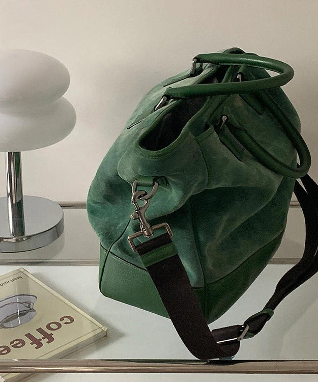 Modern Grass Green Large Capacity Patchwork Suede Tote Handbag