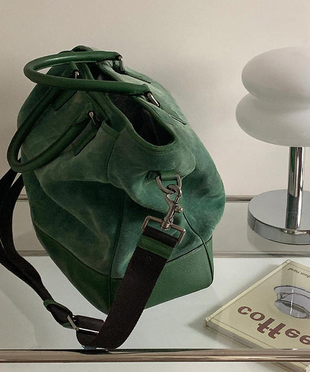 Modern Grass Green Large Capacity Patchwork Suede Tote Handbag