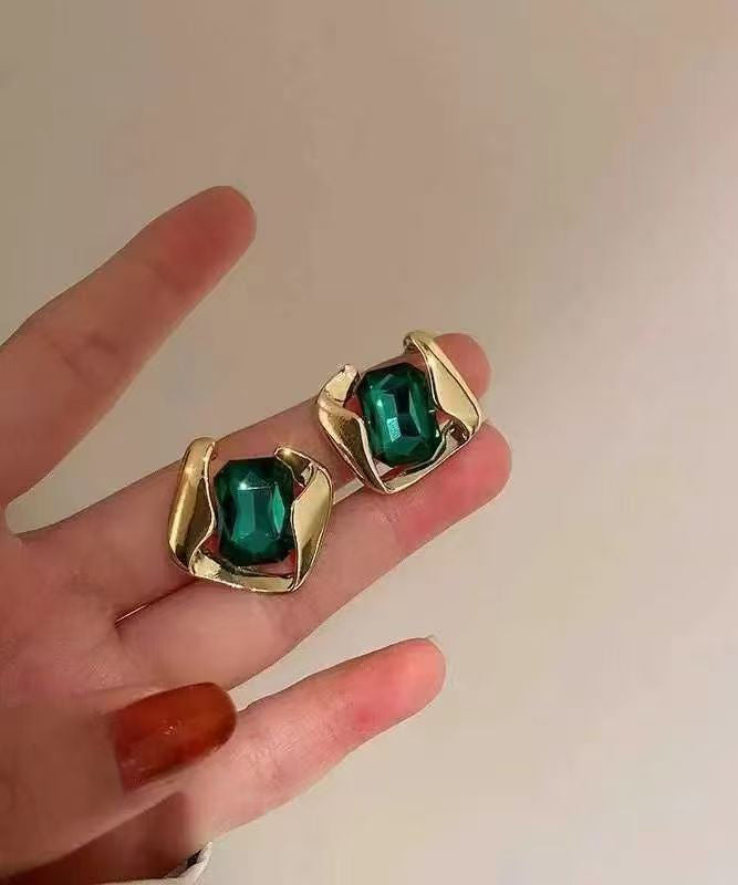 Modern Green Alloy Zircon Square Emerald Stud Earrings