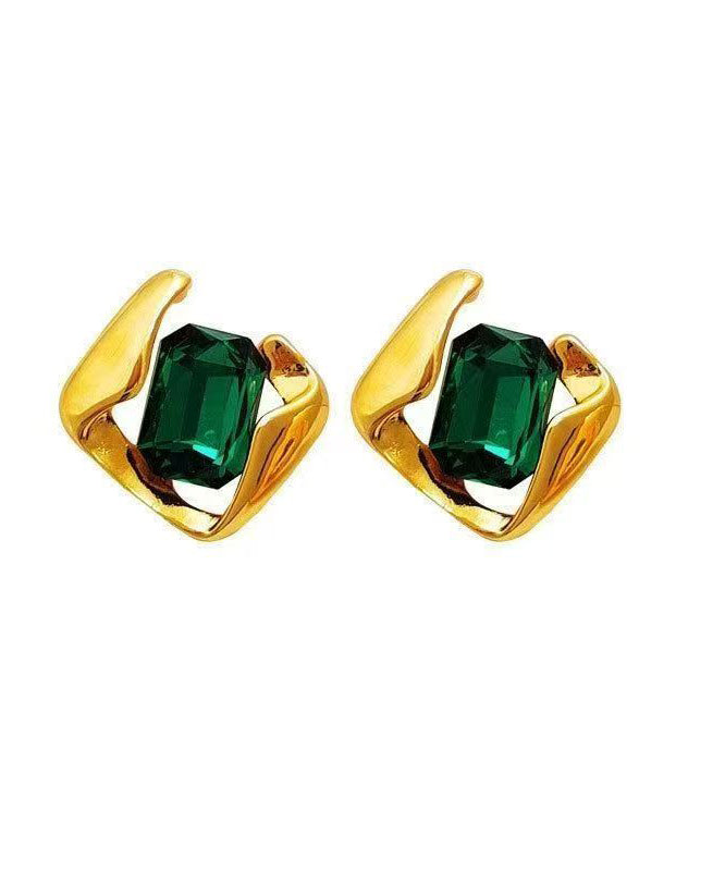 Modern Green Alloy Zircon Square Emerald Stud Earrings