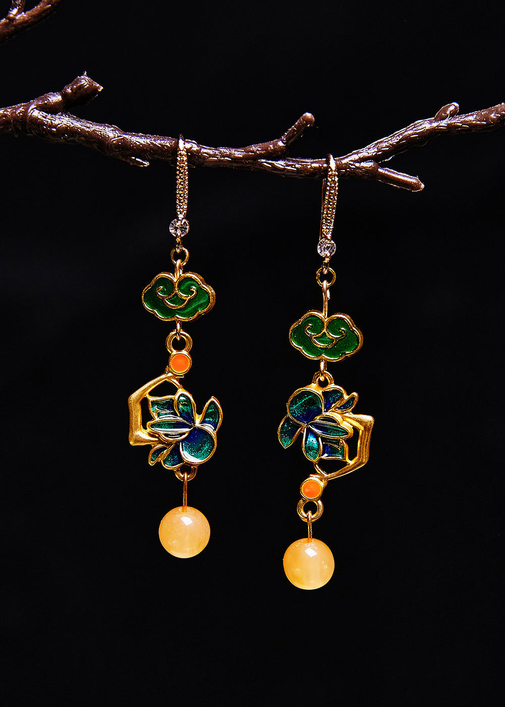 Modern Green Gilding Fine Beeswax Drop Earrings