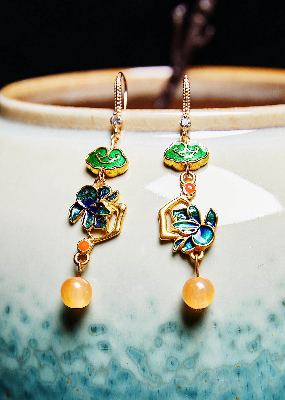 Modern Green Gilding Fine Beeswax Drop Earrings