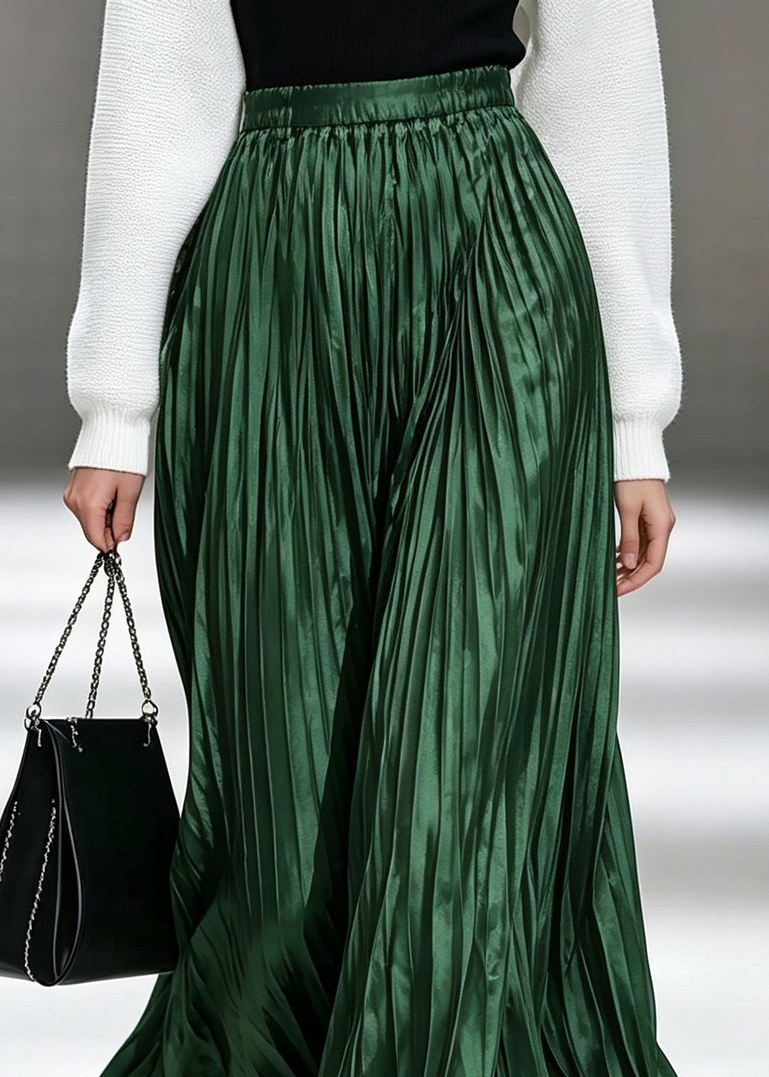 Modern Green High Waist Wrinkled Maxi Skirts Summer