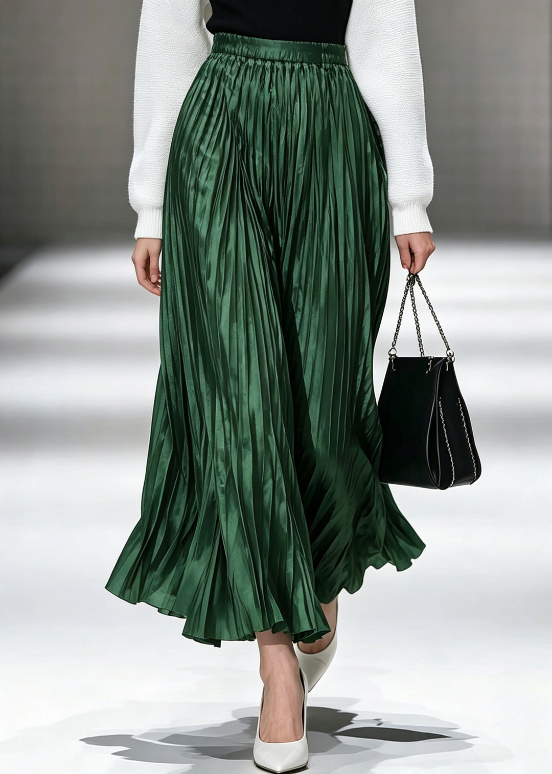 Modern Green High Waist Wrinkled Maxi Skirts Summer