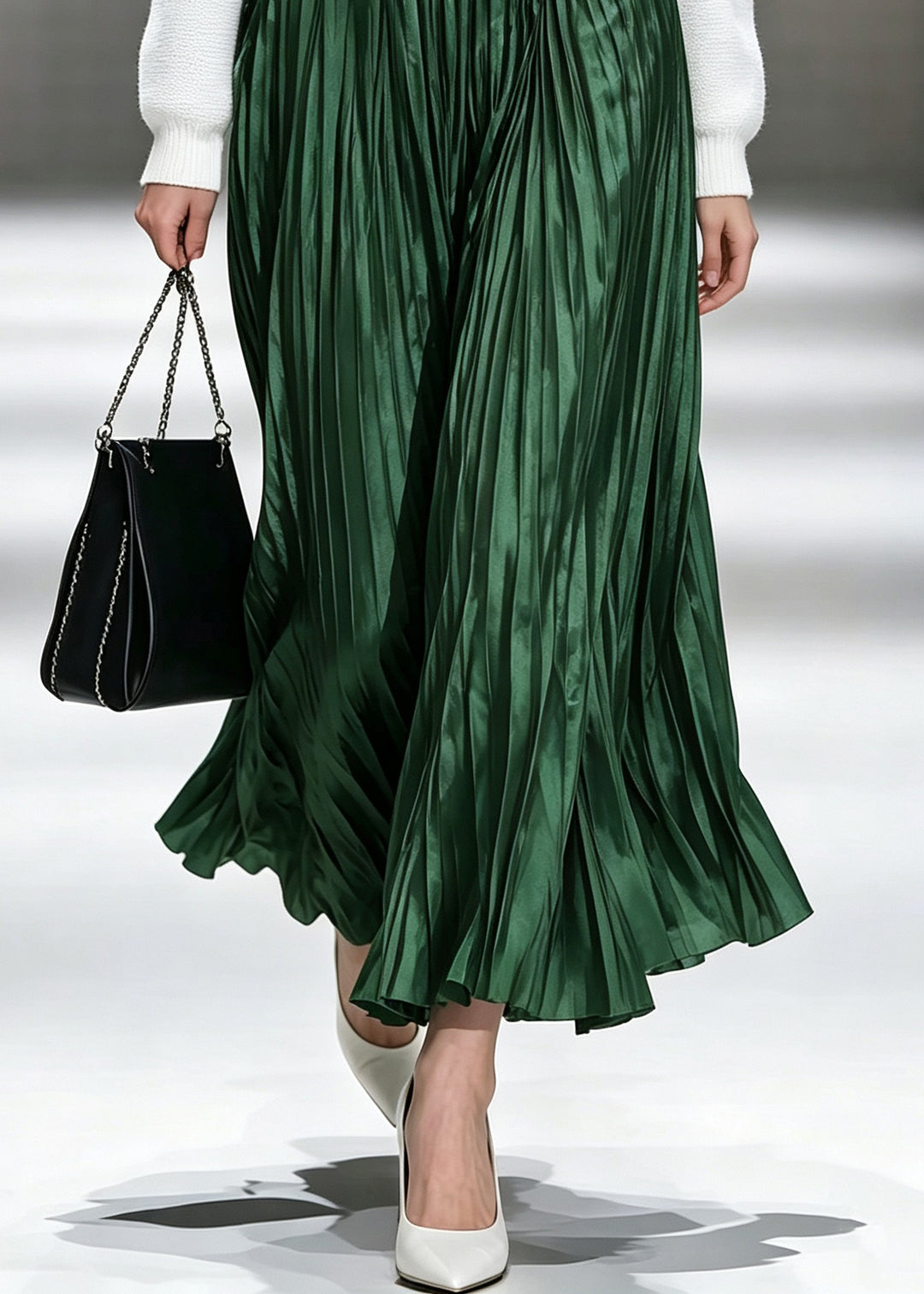 Modern Green High Waist Wrinkled Maxi Skirts Summer