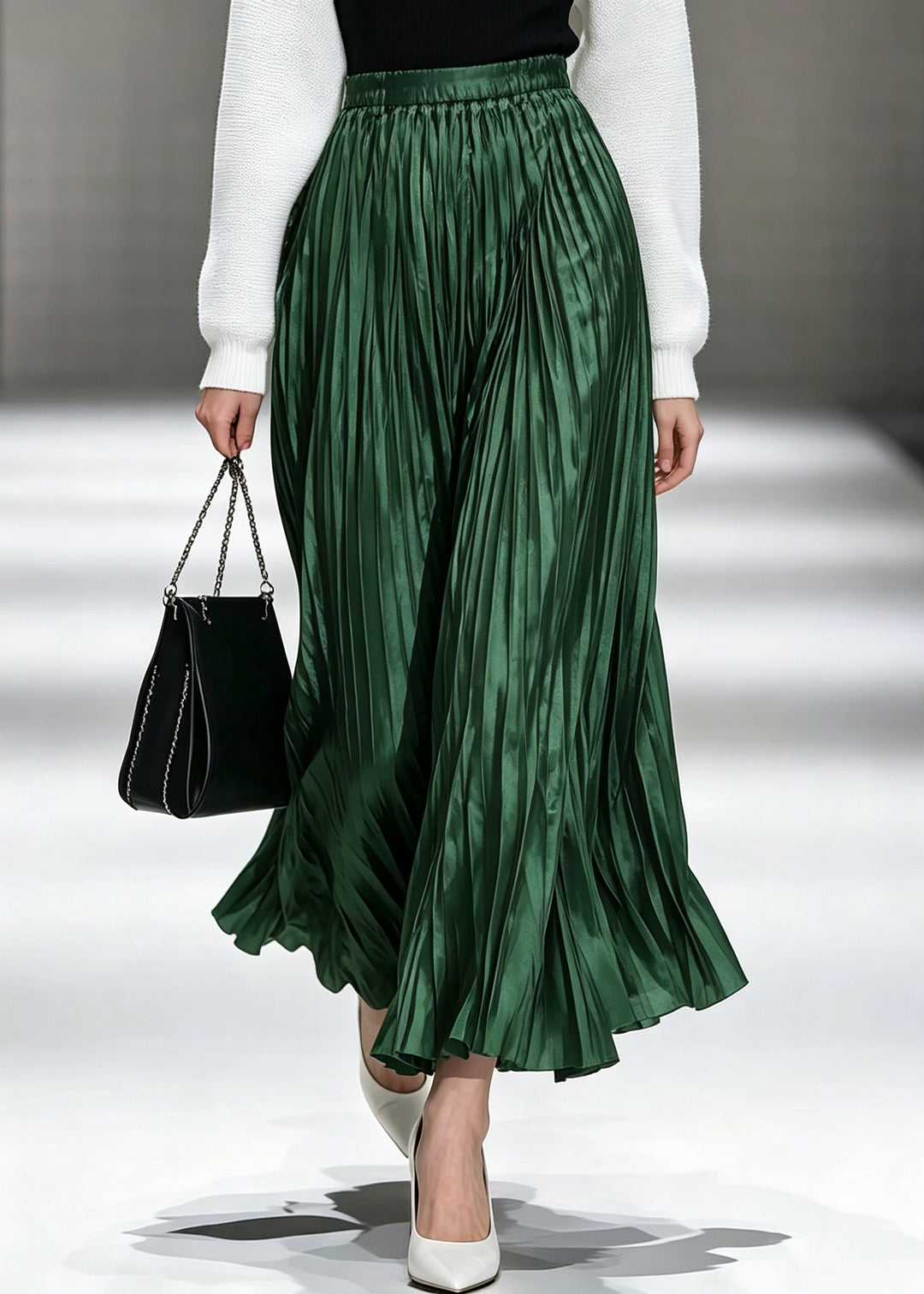 Modern Green High Waist Wrinkled Maxi Skirts Summer