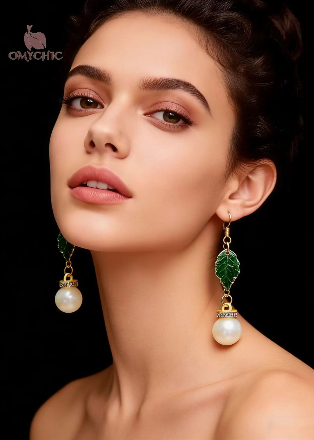 Modern Green Leaf Fine Pearl Zircon Drop Earrings