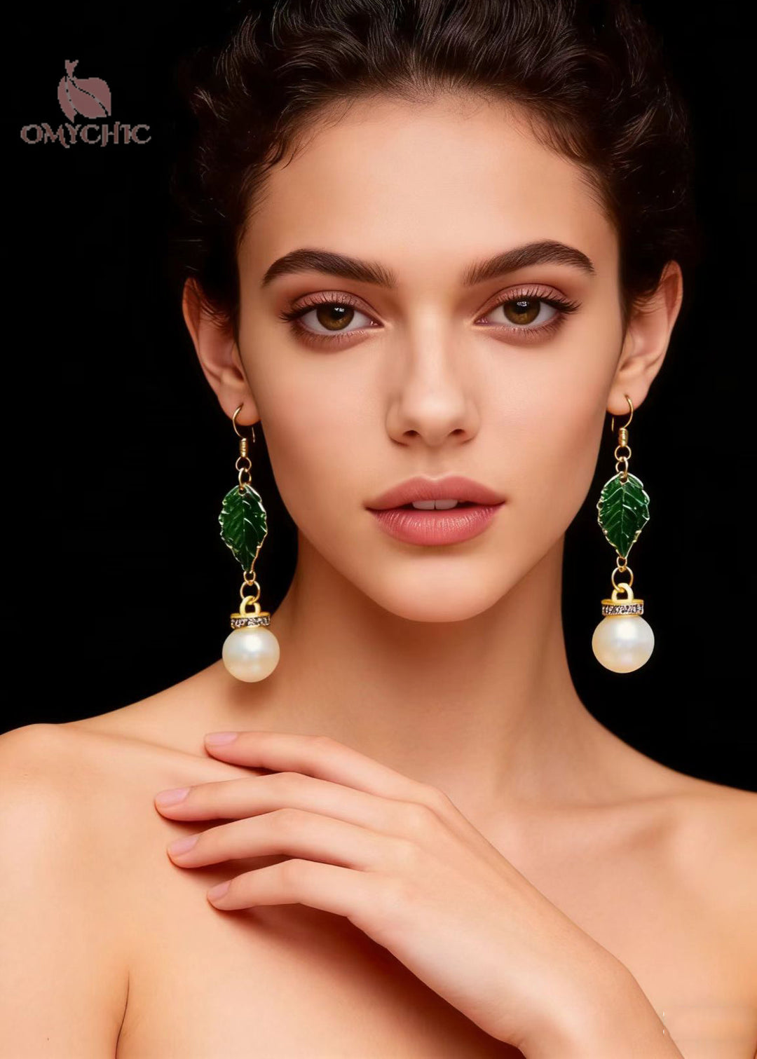Modern Green Leaf Fine Pearl Zircon Drop Earrings