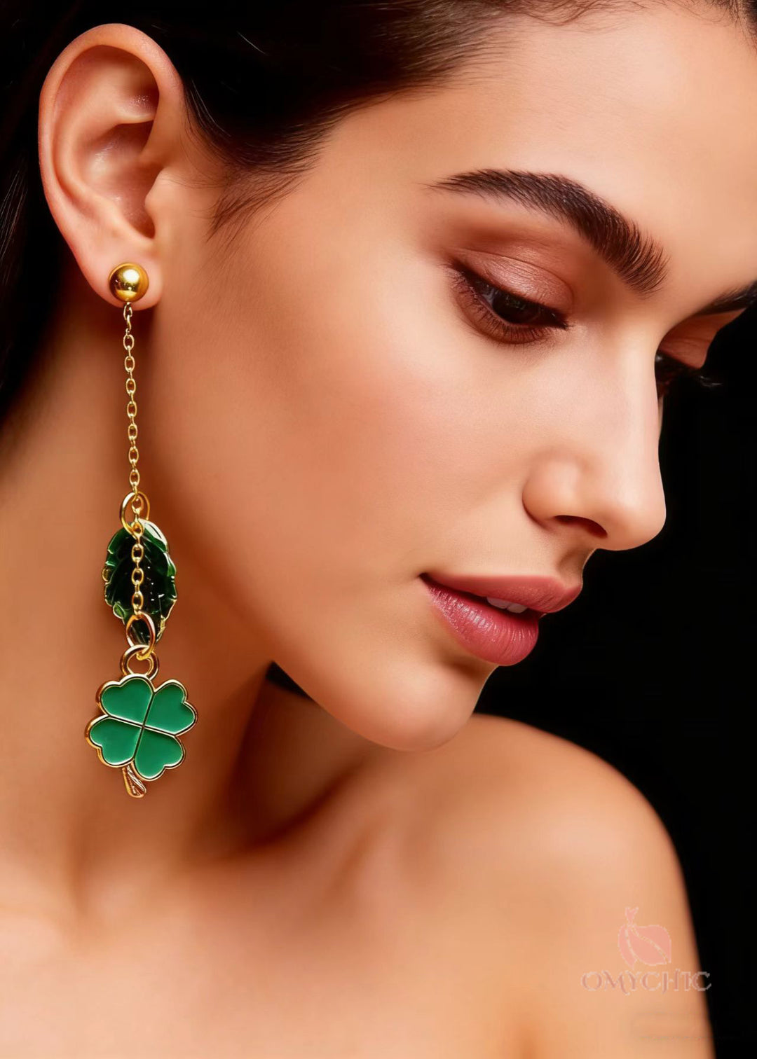Modern Green Leaf Metal Long Tassels Drop Earrings
