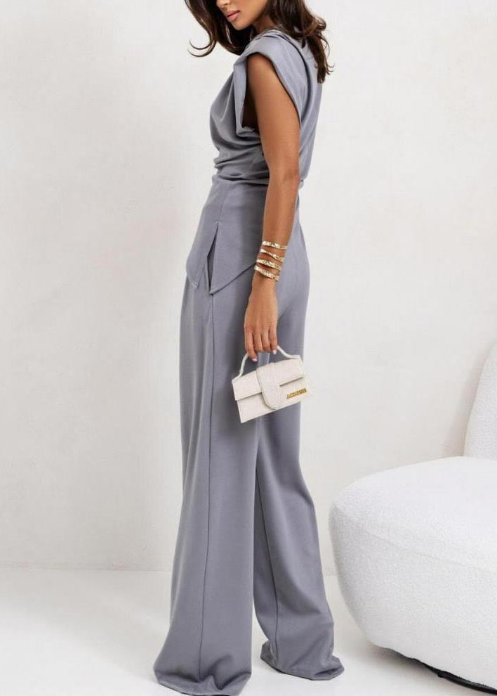 Modern Grey Asymmetrical Cotton 2 Piece Outfit Sleeveless