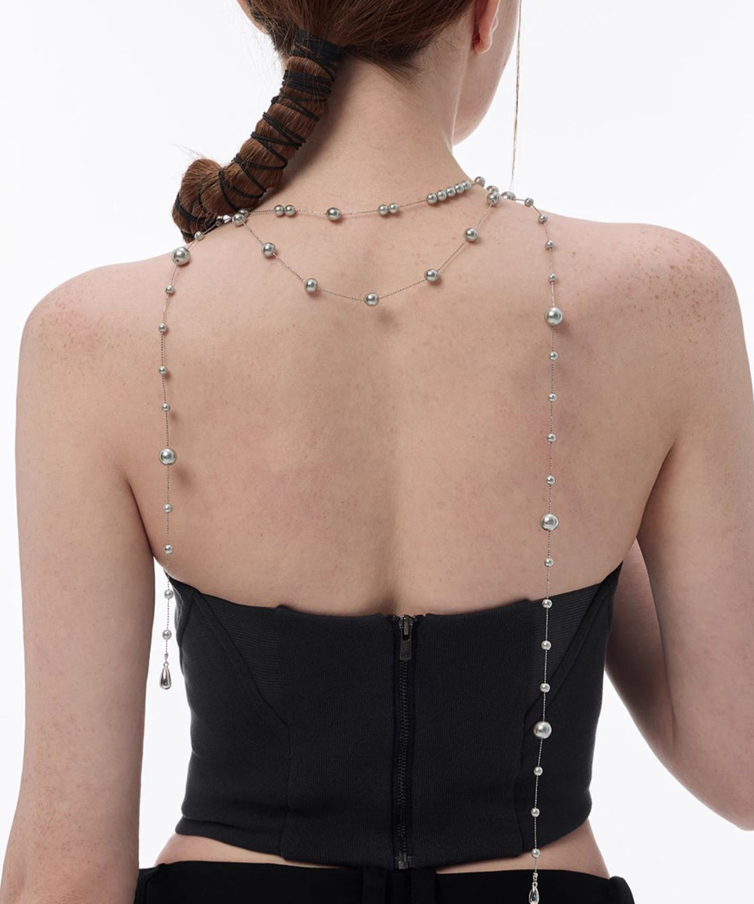 Modern Grey Copper Overgild Pearl Baby's Breath Water Droplet Gratuated Bead Necklace