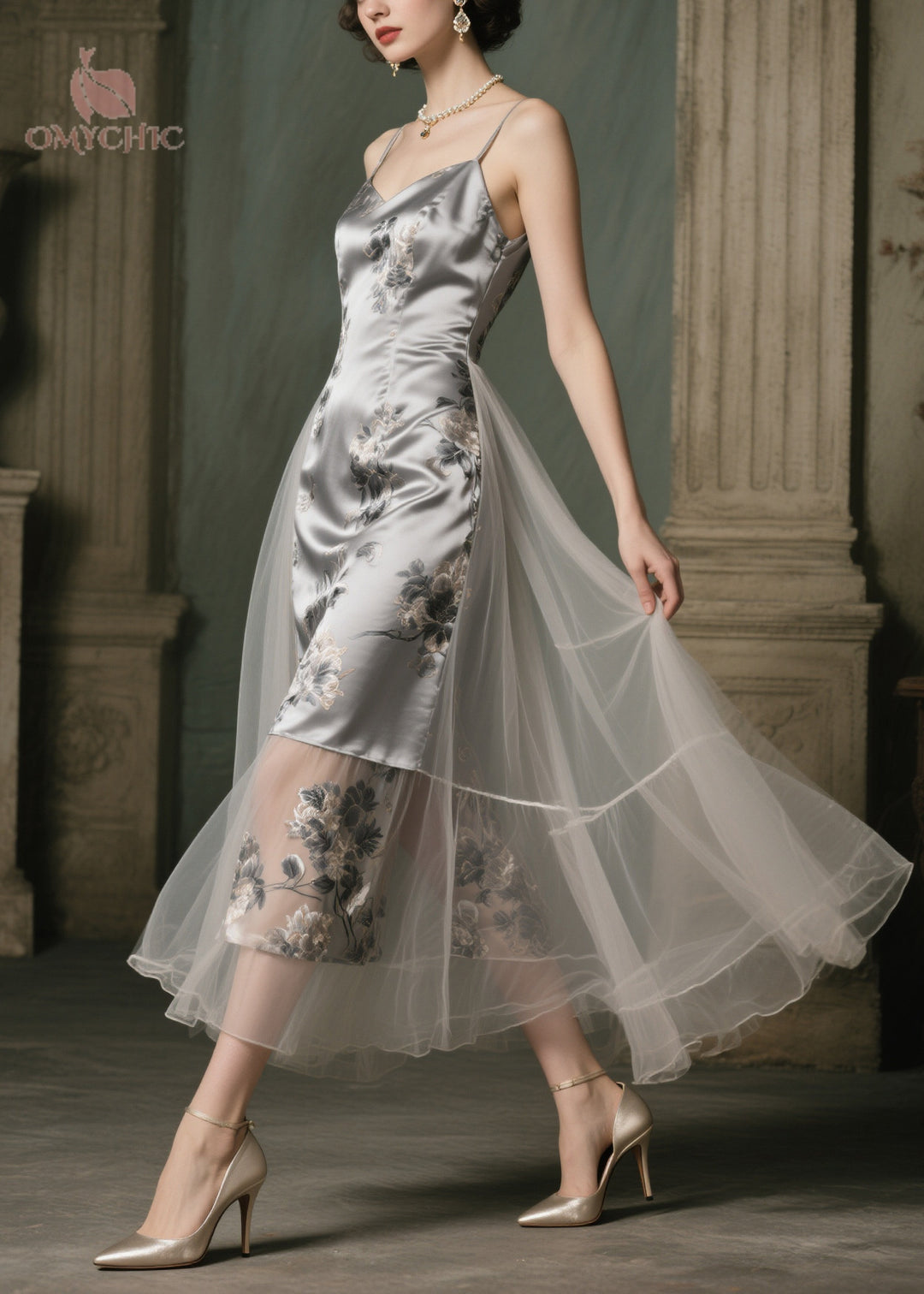 Modern Grey Print Patchwork Tulle Vestidos Dresses Summer