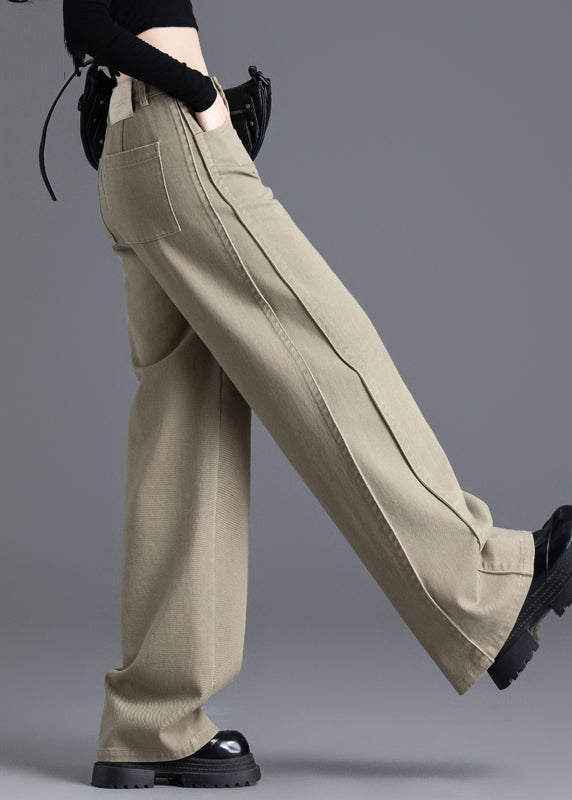 Modern Khaki High Waist Denim Pants Trousers Spring