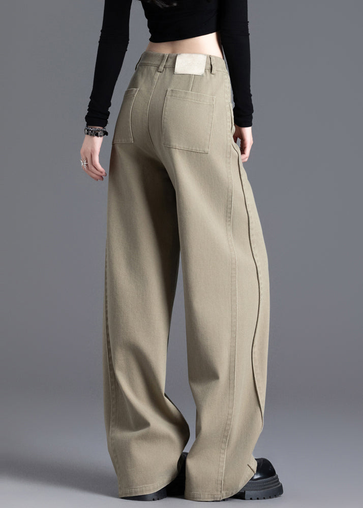 Modern Khaki High Waist Denim Pants Trousers Spring