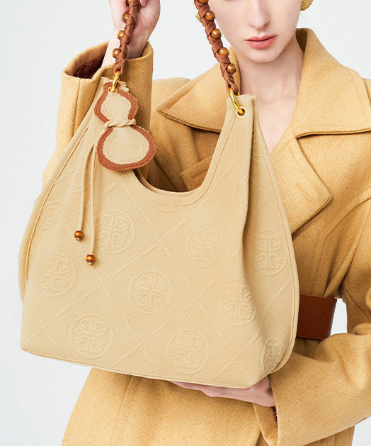 Modern Khaki Jacquard Large Capacity Cotton Shoulder Bags