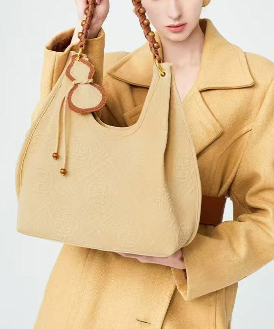 Modern Khaki Jacquard Large Capacity Cotton Shoulder Bags