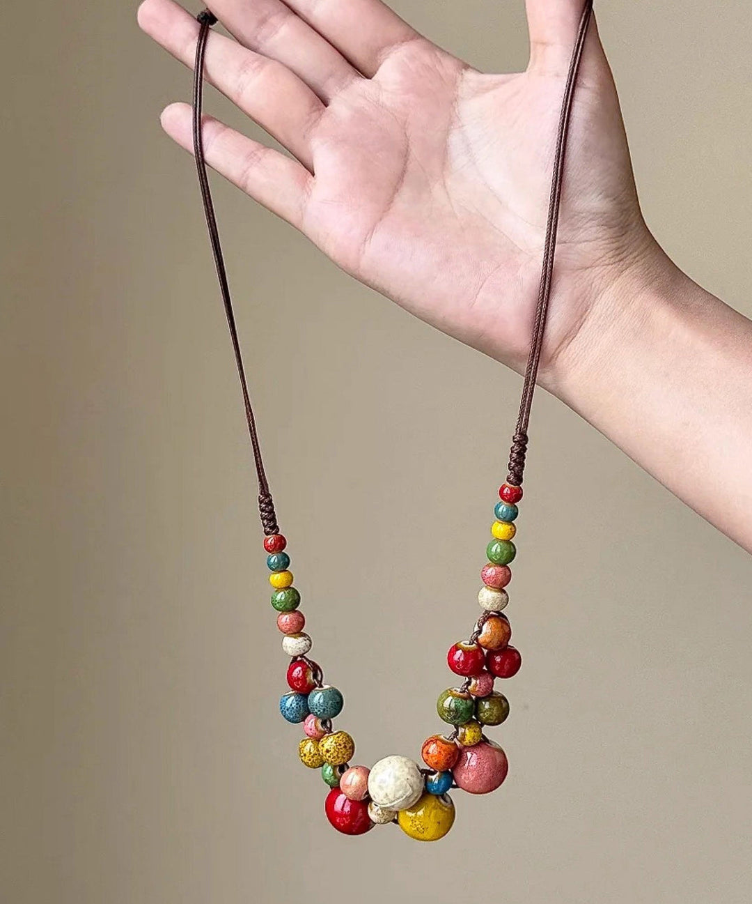 Modern Lake Blue Weave Ceramic Beading Adjustable Pendant Necklace