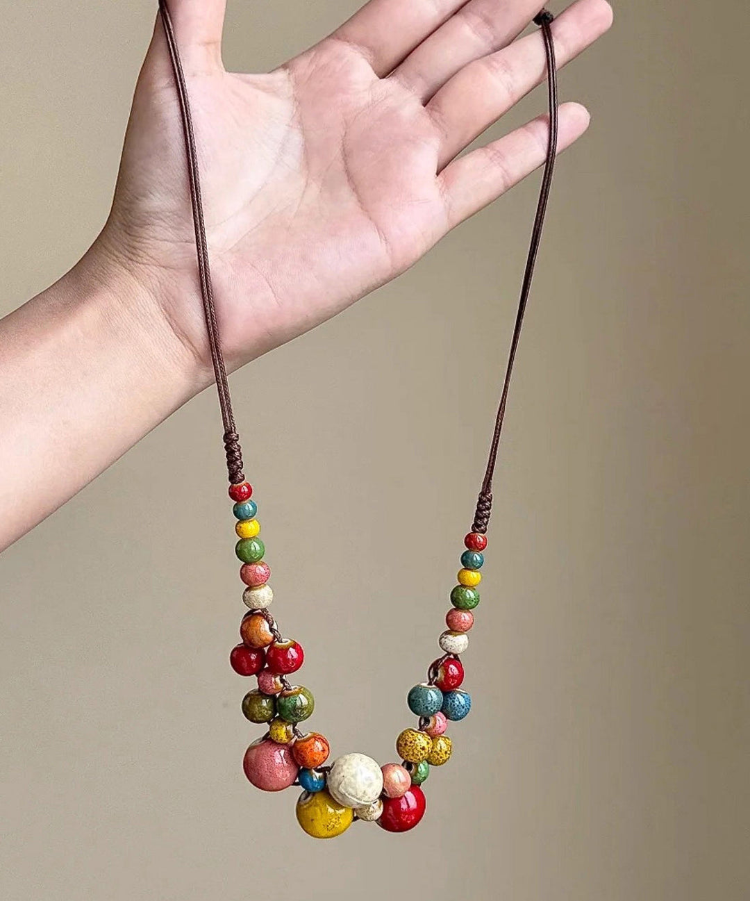 Modern Lake Blue Weave Ceramic Beading Adjustable Pendant Necklace