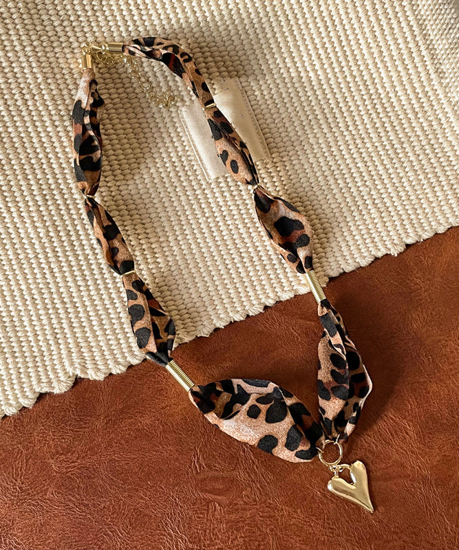 Modern Leopard Copper Alloy Scarf Love Pendant Necklace