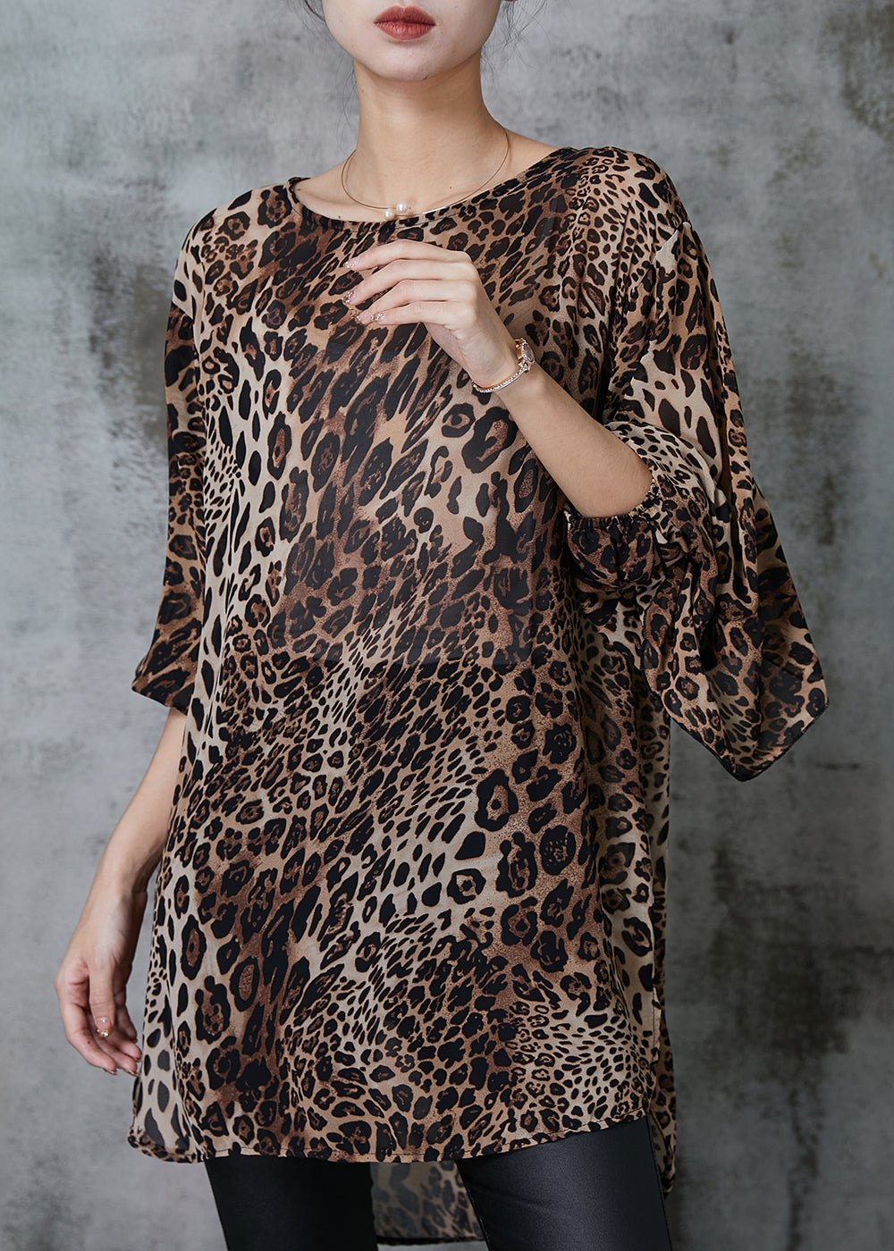 Modern Leopard Oversized Draping Chiffon Shirt Spring