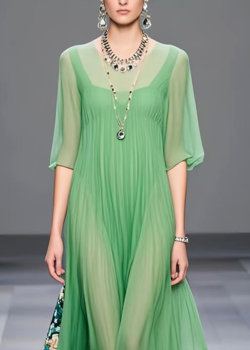 Modern Light Green Oversized Patchwork Chiffon Vacation Dresses Half Sleeve
