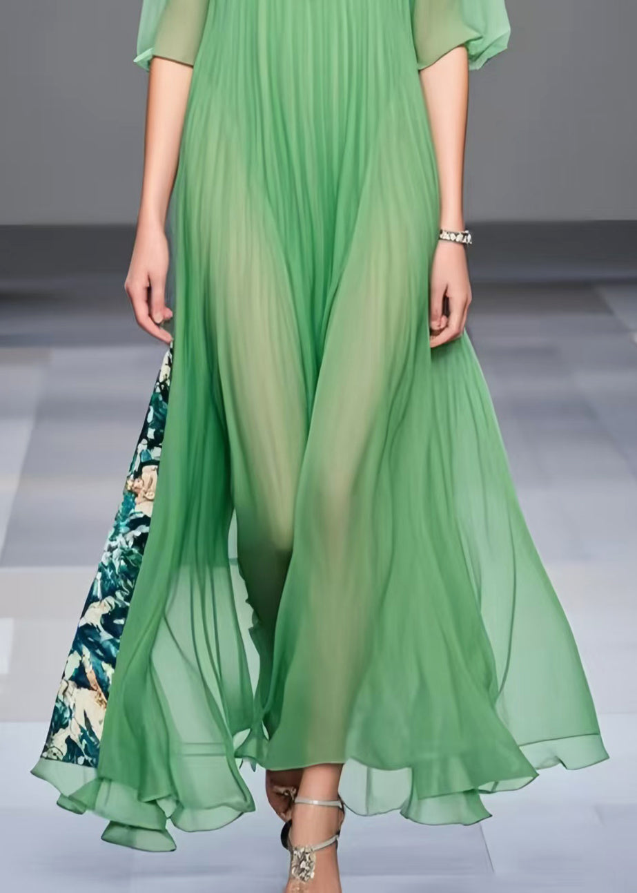 Modern Light Green Oversized Patchwork Chiffon Vacation Dresses Half Sleeve