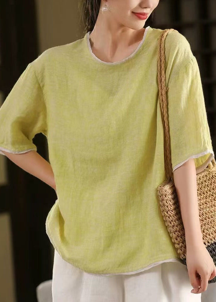 Modern Light Green Oversized Patchwork Linen Tanks Summer