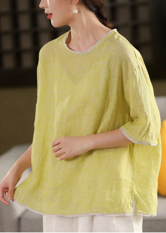 Modern Light Green Oversized Patchwork Linen Tanks Summer
