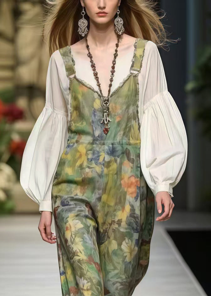 Modern Light Green Oversized Print Cotton Jumpsuits Spring