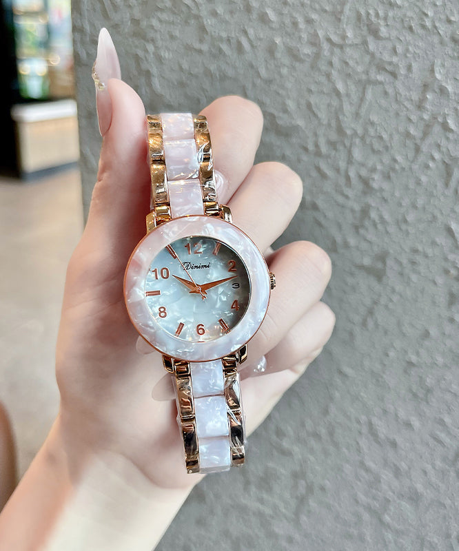 Modern Light Green Stainless Steel Quartz Movement Tempere Glass Ceramic Watches