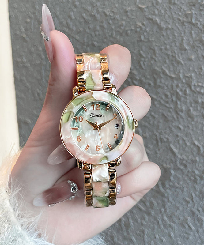 Modern Light Green Stainless Steel Quartz Movement Tempere Glass Ceramic Watches