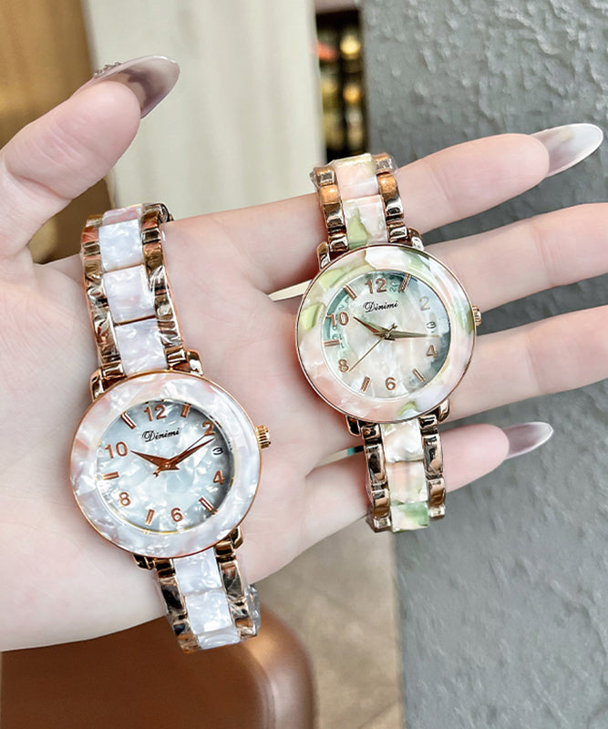 Modern Light Green Stainless Steel Quartz Movement Tempere Glass Ceramic Watches