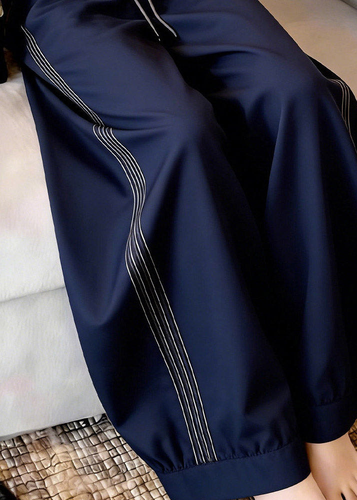 Modern Navy Striped Patchwork Lantern Pants