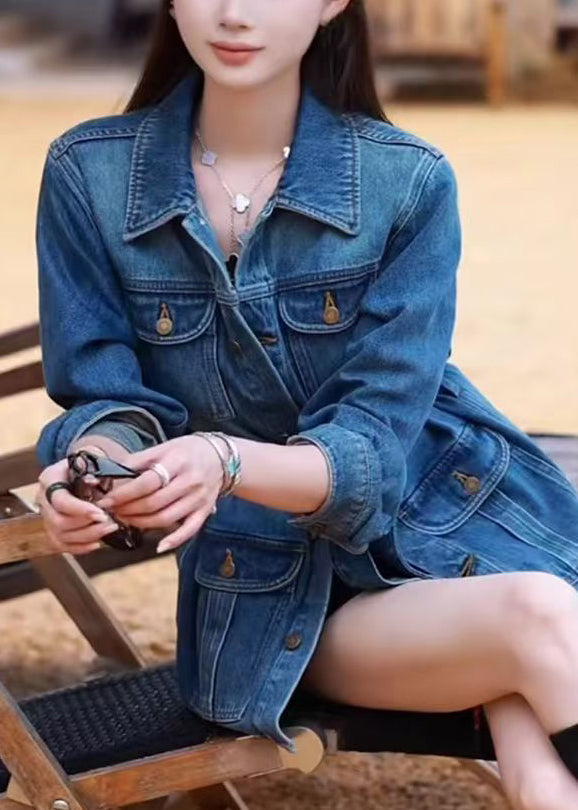 Modern Navy Tunic With Pockets Denim Jacket Fall