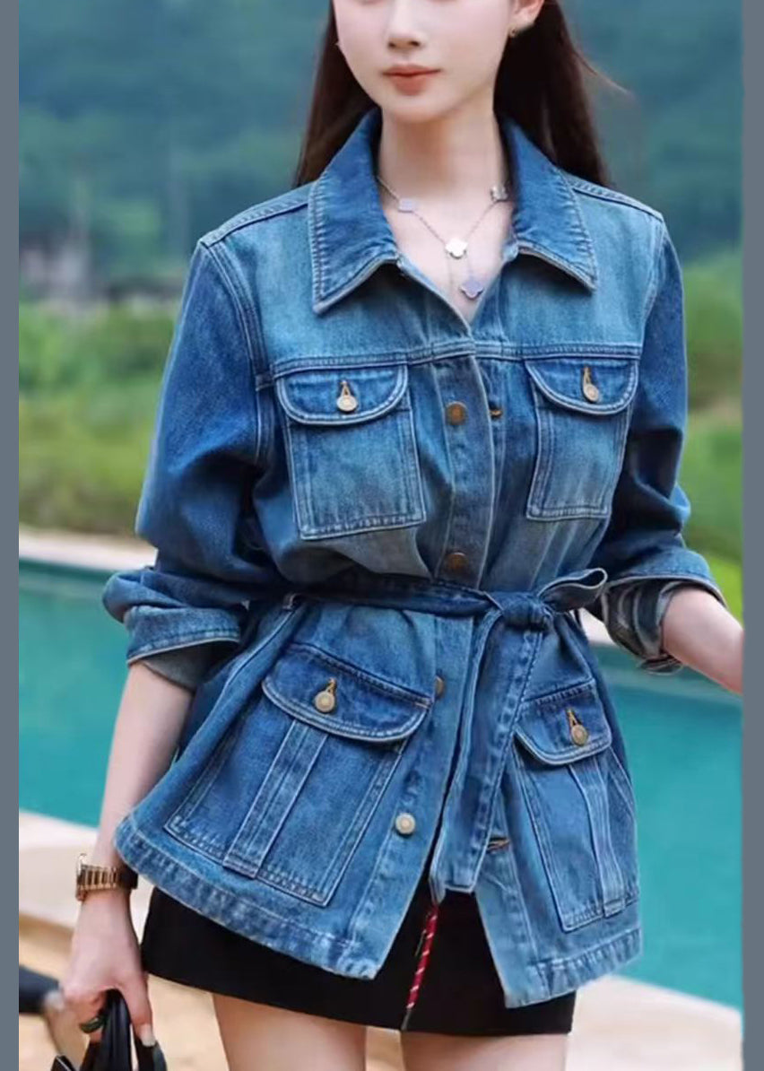Modern Navy Tunic With Pockets Denim Jacket Fall