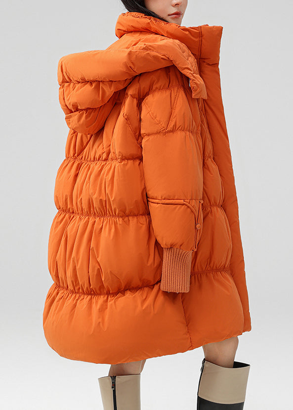 Modern Orange Hooded Wrinkled Duck Down Down Jacket Winter