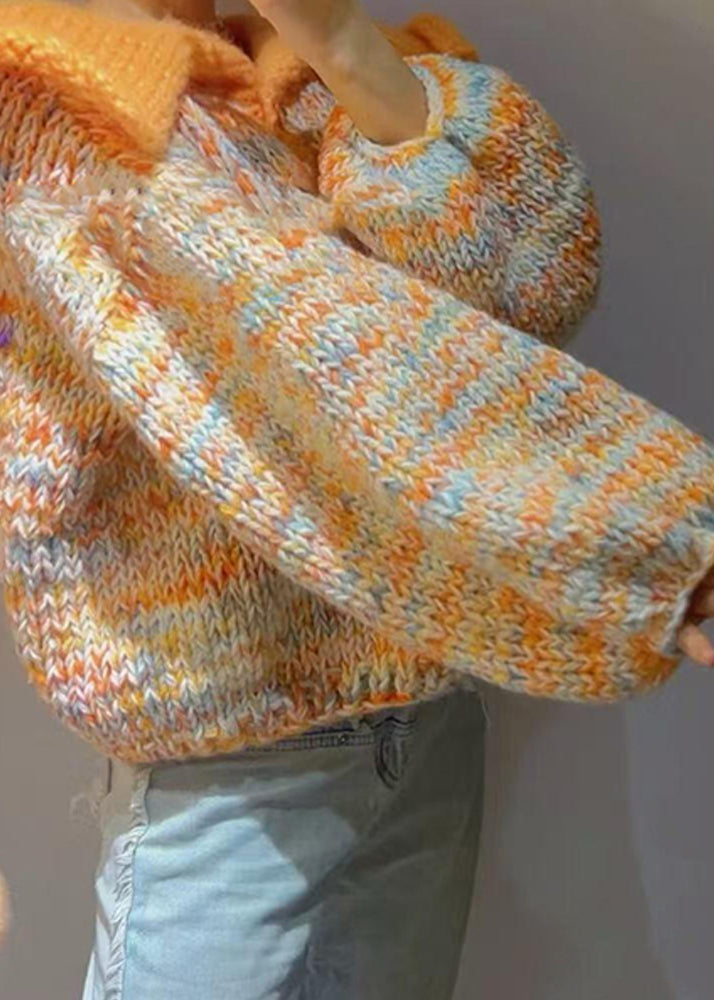 Modern Orange Peter Pan Collar Thick Knitted Tops Winter