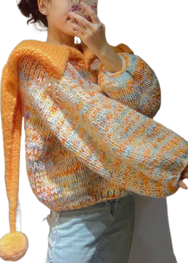 Modern Orange Peter Pan Collar Thick Knitted Tops Winter