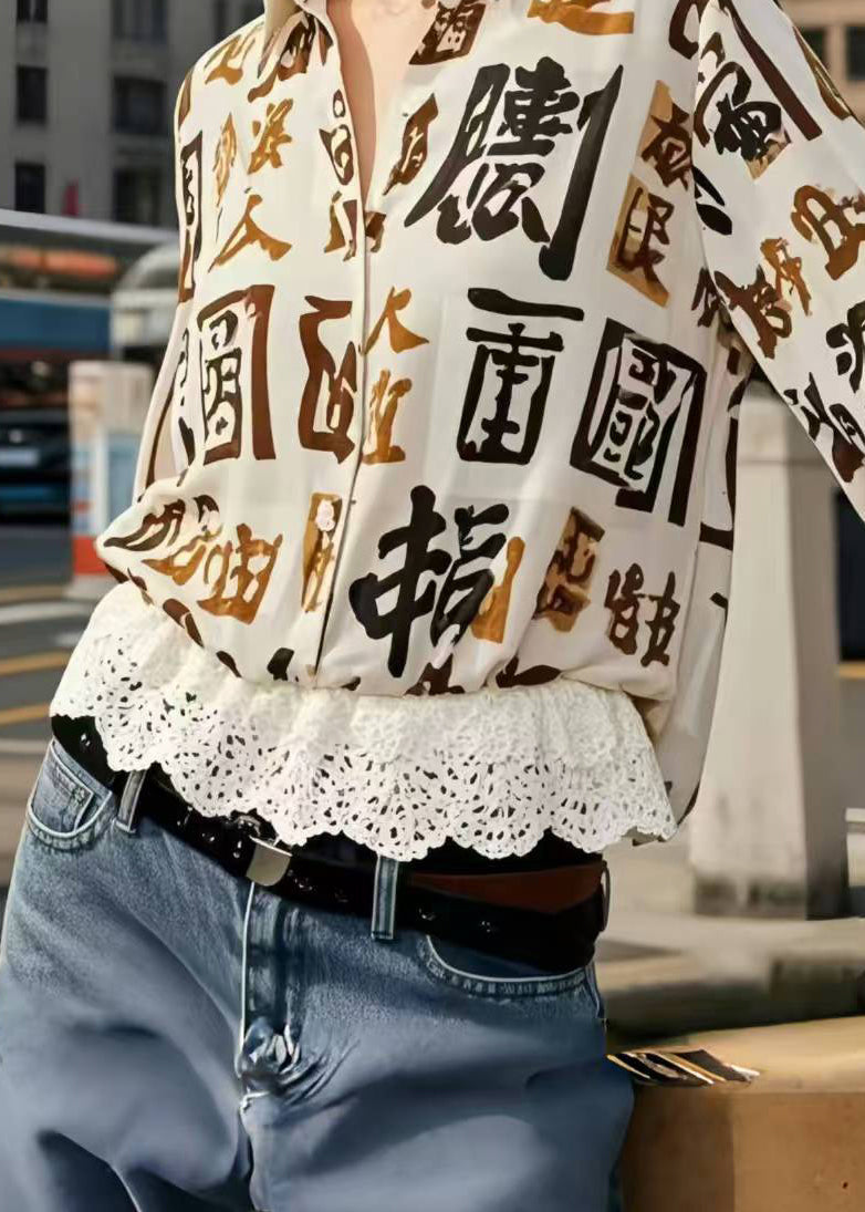Modern Oversized Patchwork Lace Shirts Half Sleeve