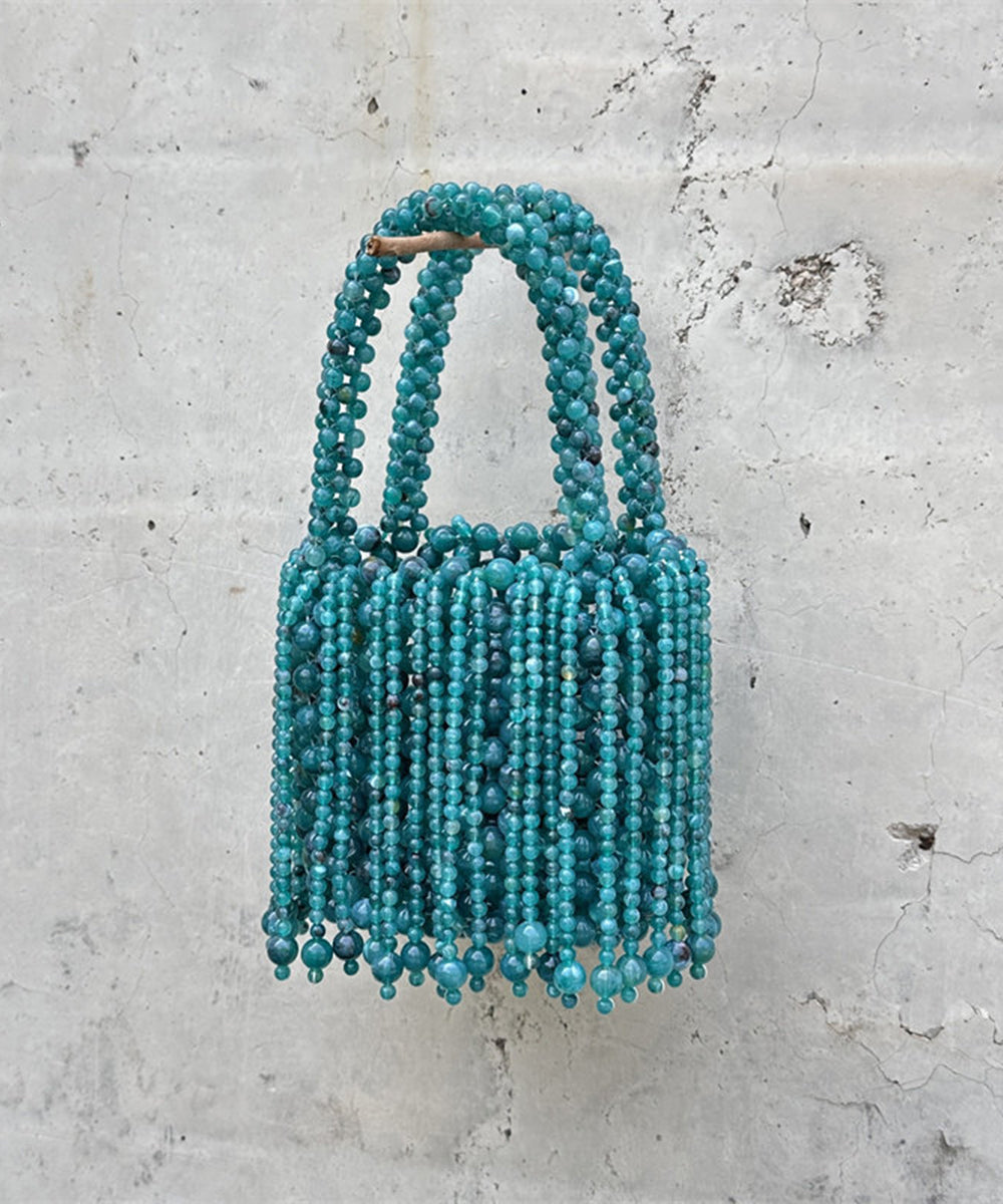 Modern Peacock Blue Beaded Weave Tassel Clutch