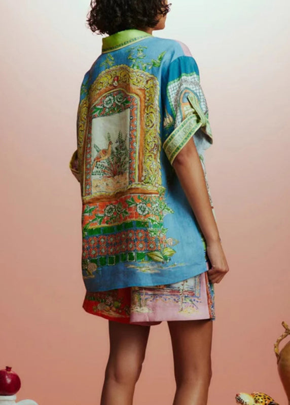 Modern Peter Pan Collar Button Shirts And Shorts Two-Piece Set Summer