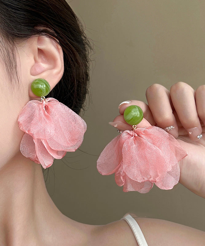 Modern Pink Acrylic Chiffon Petals Drop Earrings