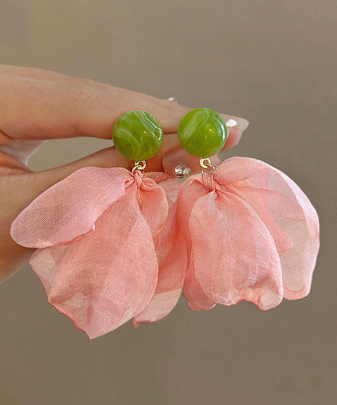 Modern Pink Acrylic Chiffon Petals Drop Earrings