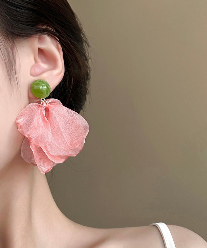 Modern Pink Acrylic Chiffon Petals Drop Earrings