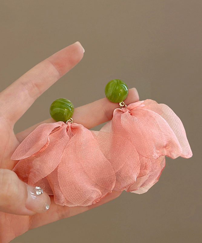 Modern Pink Acrylic Chiffon Petals Drop Earrings
